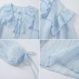 Sheer Ruffle Tie Blouse WHD0605070-S-250590