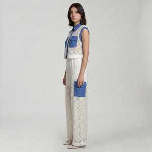 Lace Denim Trim Wide-Leg Set WHD0605070-S-2506102