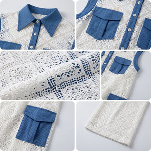 Lace Denim Trim Wide-Leg Set WHD0605070-S-2506102