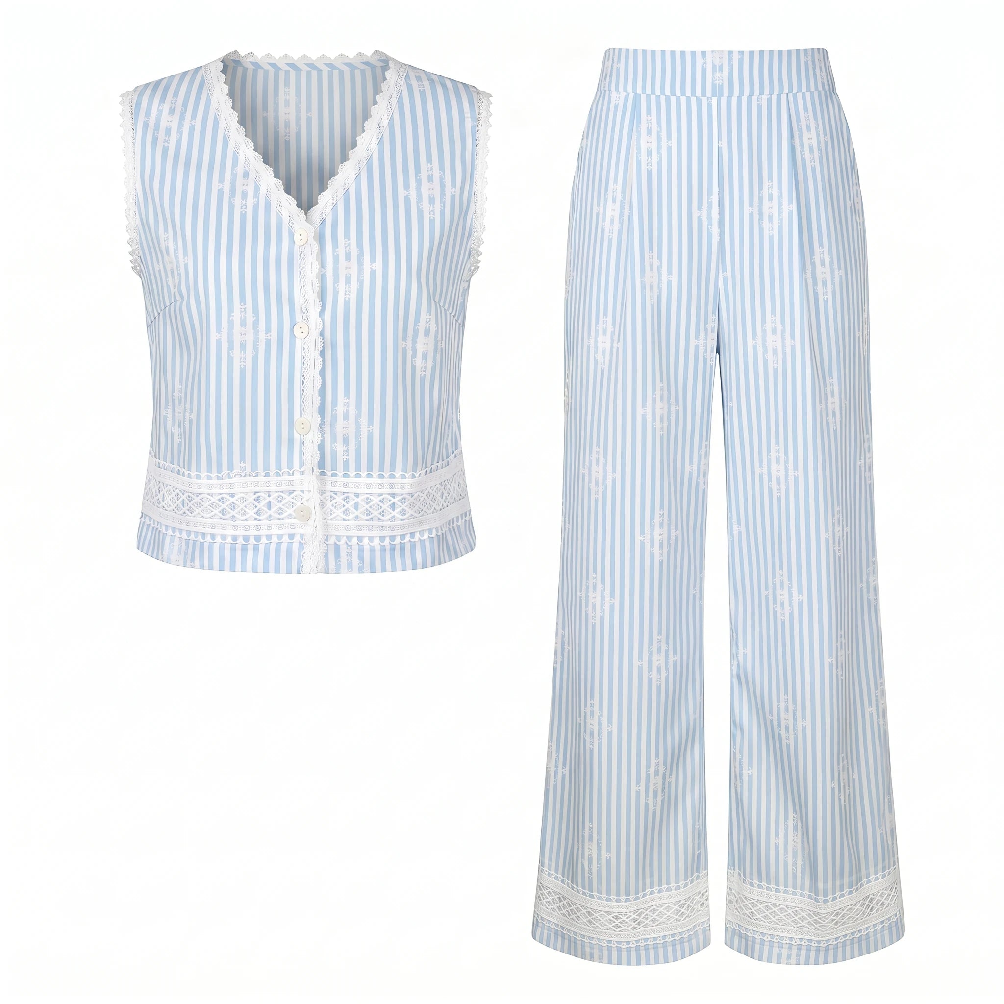 Striped Lace Trim Wide-Leg Set WHD0605071-S-2503210