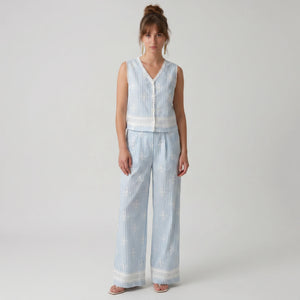 Striped Lace Trim Wide-Leg Set WHD0605071-S-2503210
