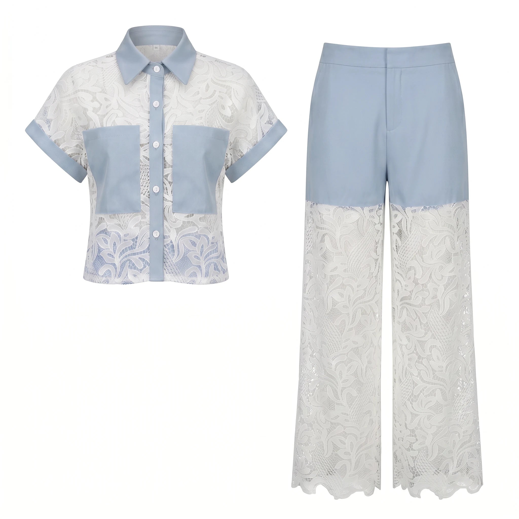 Lace Contrast Wide-Leg Set WHD0605072-S-2505205