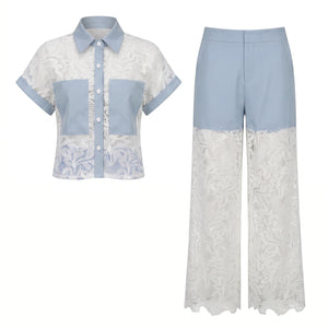 Lace Contrast Wide-Leg Set WHD0605072-S-2505205