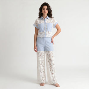 Lace Contrast Wide-Leg Set WHD0605072-S-2505205