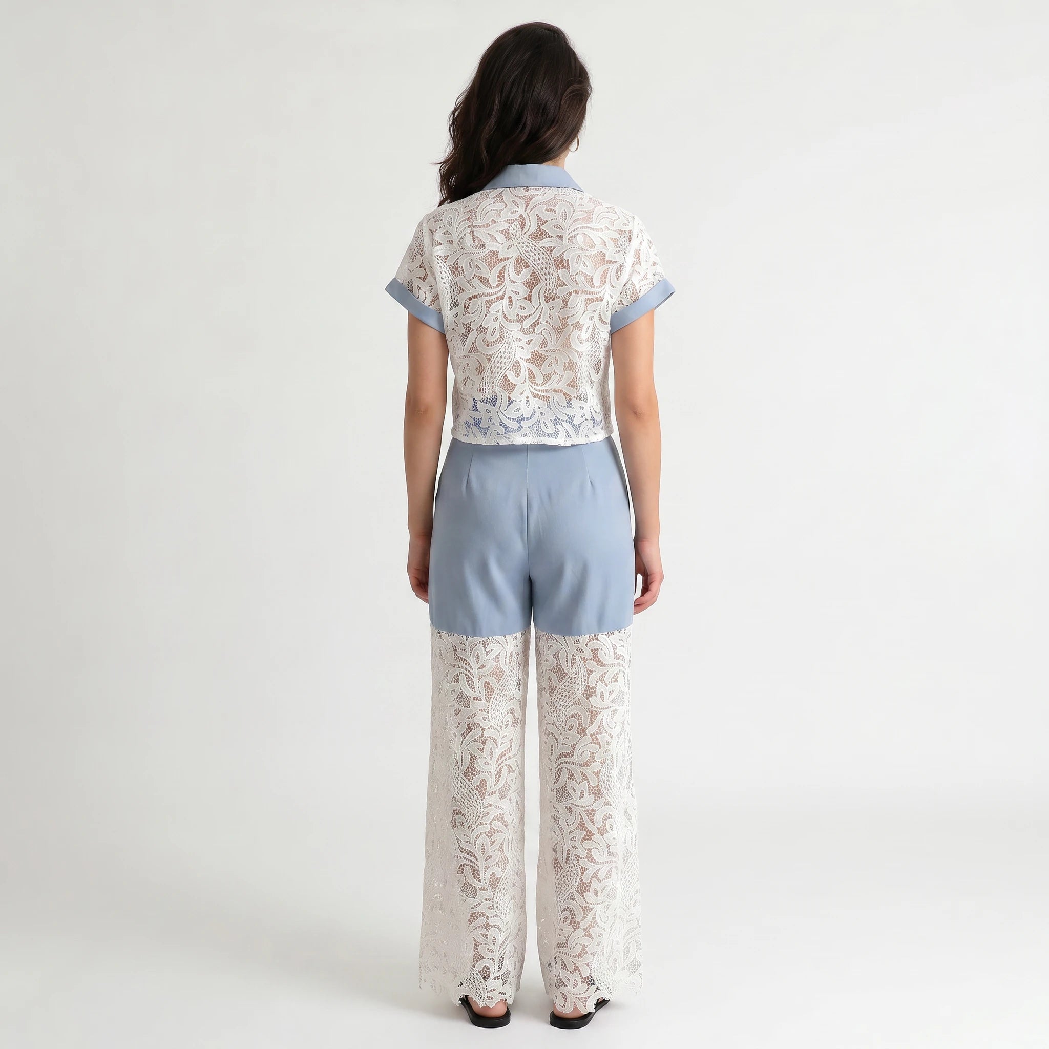 Lace Contrast Wide-Leg Set WHD0605072-S-2505205