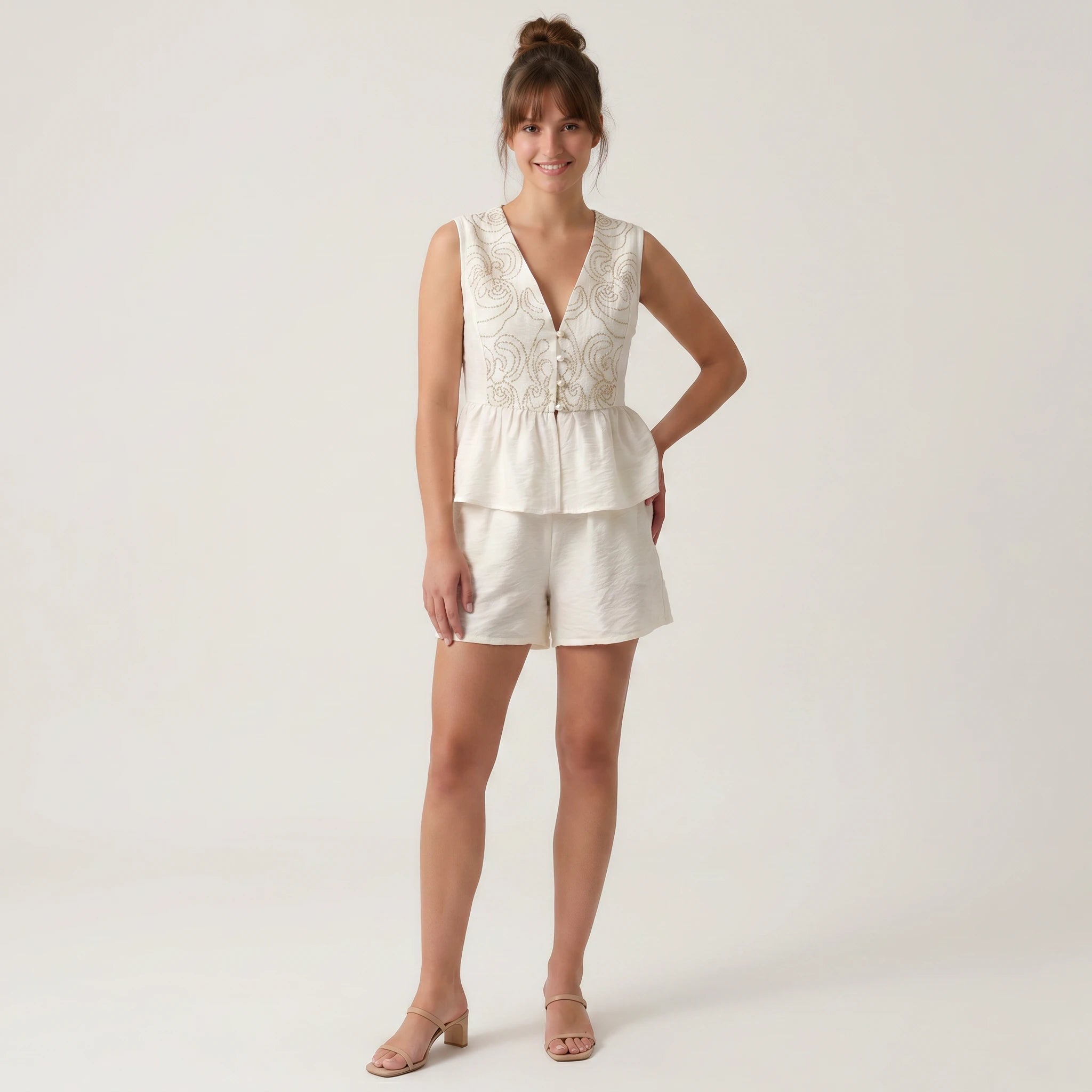 Embroidered Peplum Short Set WHD0605079-ZS-250735