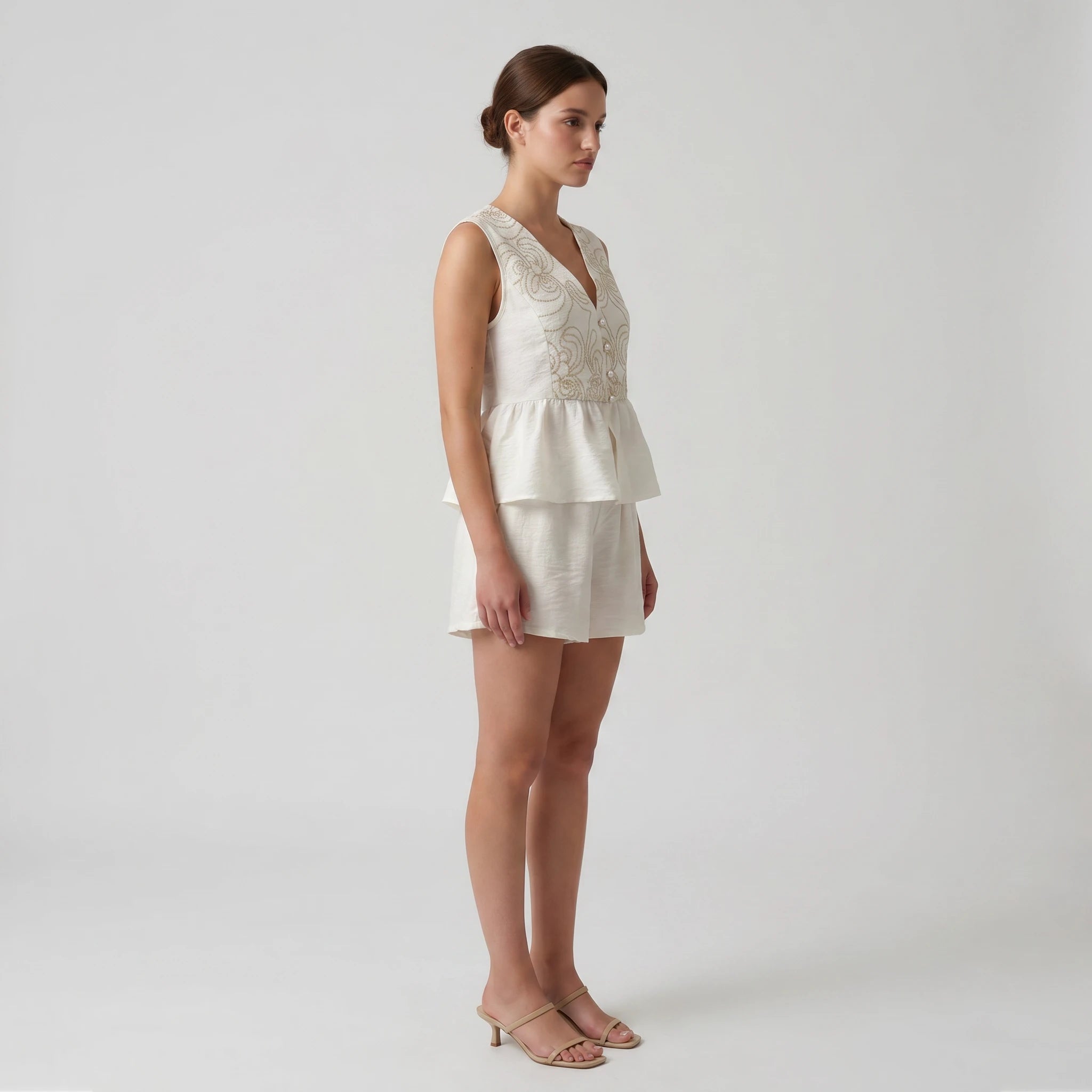 Embroidered Peplum Short Set WHD0605079-ZS-250735