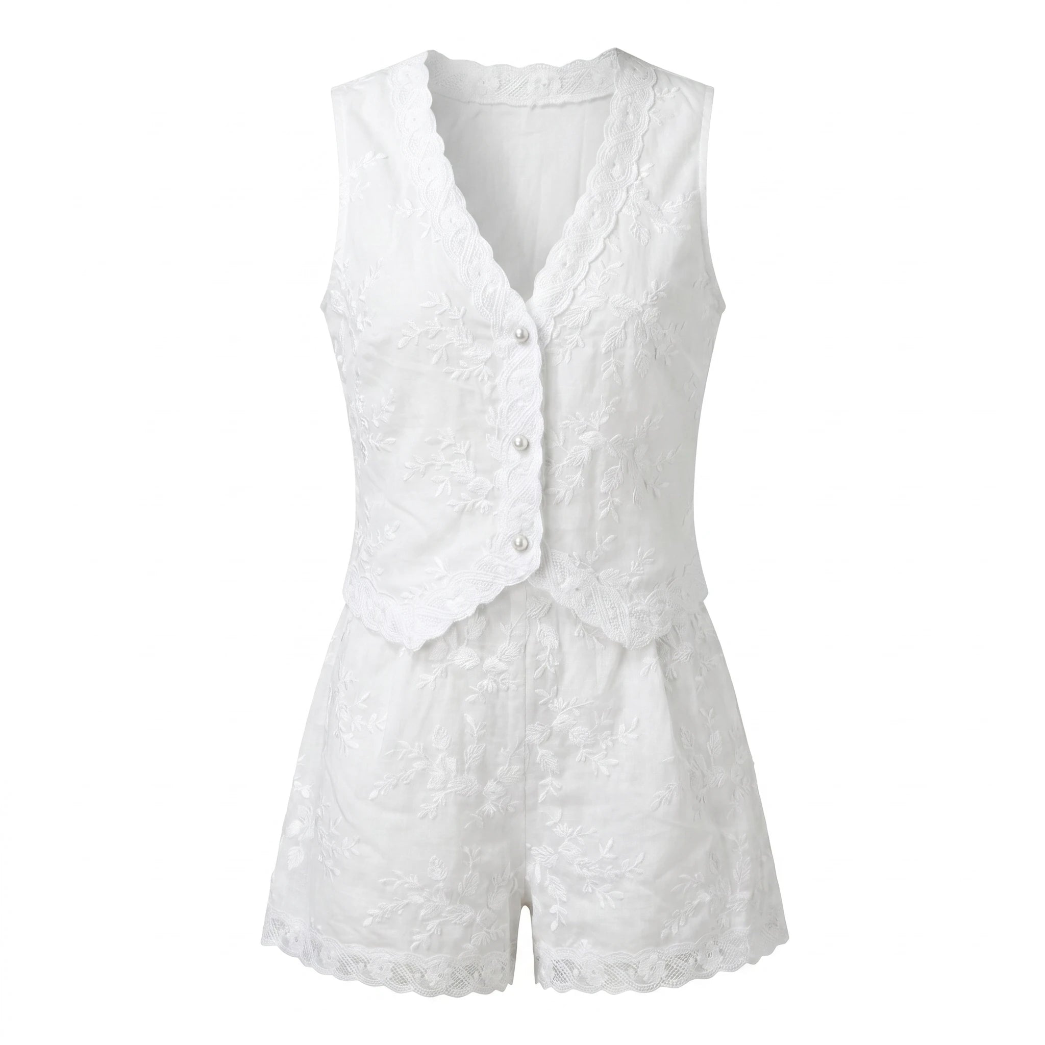 Lace Trim Embroidered Short Set WHD0605080-S-250466