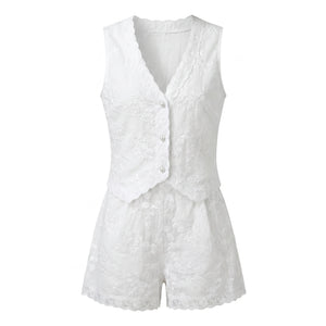 Lace Trim Embroidered Short Set WHD0605080-S-250466