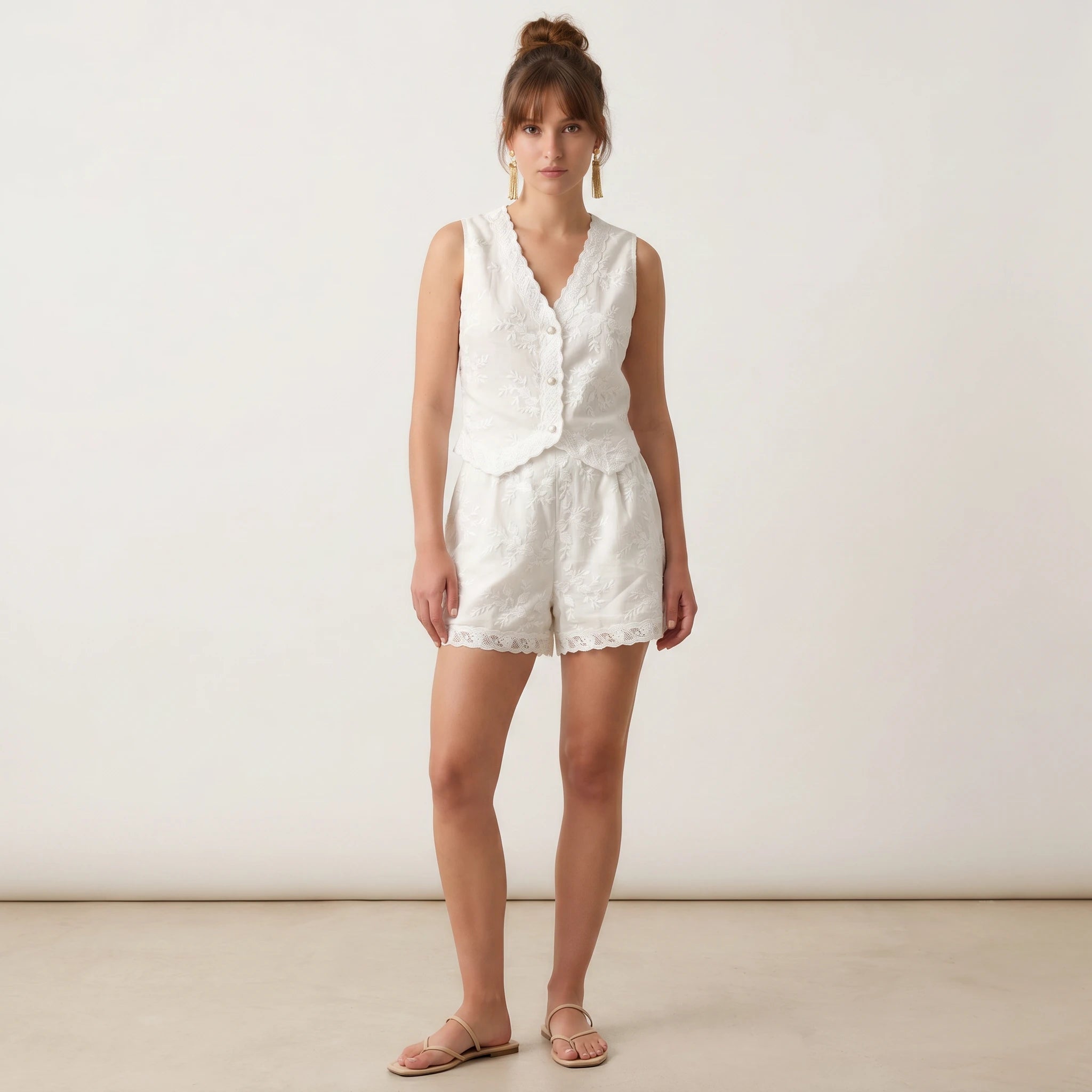 Lace Trim Embroidered Short Set WHD0605080-S-250466