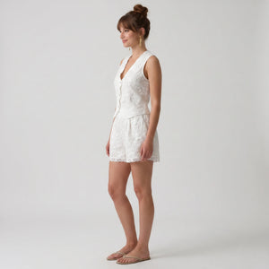 Lace Trim Embroidered Short Set WHD0605080-S-250466