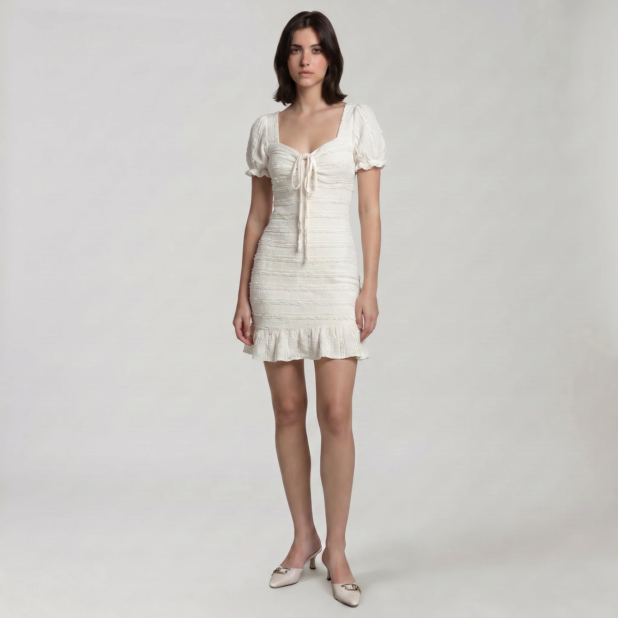 Smocked Tie-Front Mini Dress WHD0605081-S-250466