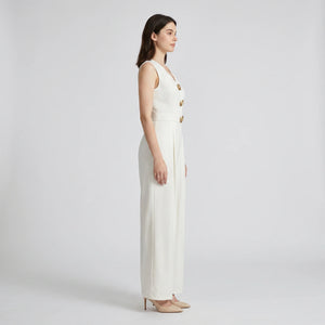 Ivory V-Neck Wide-Leg Jumpsuit WHD0605083-S-250829-1