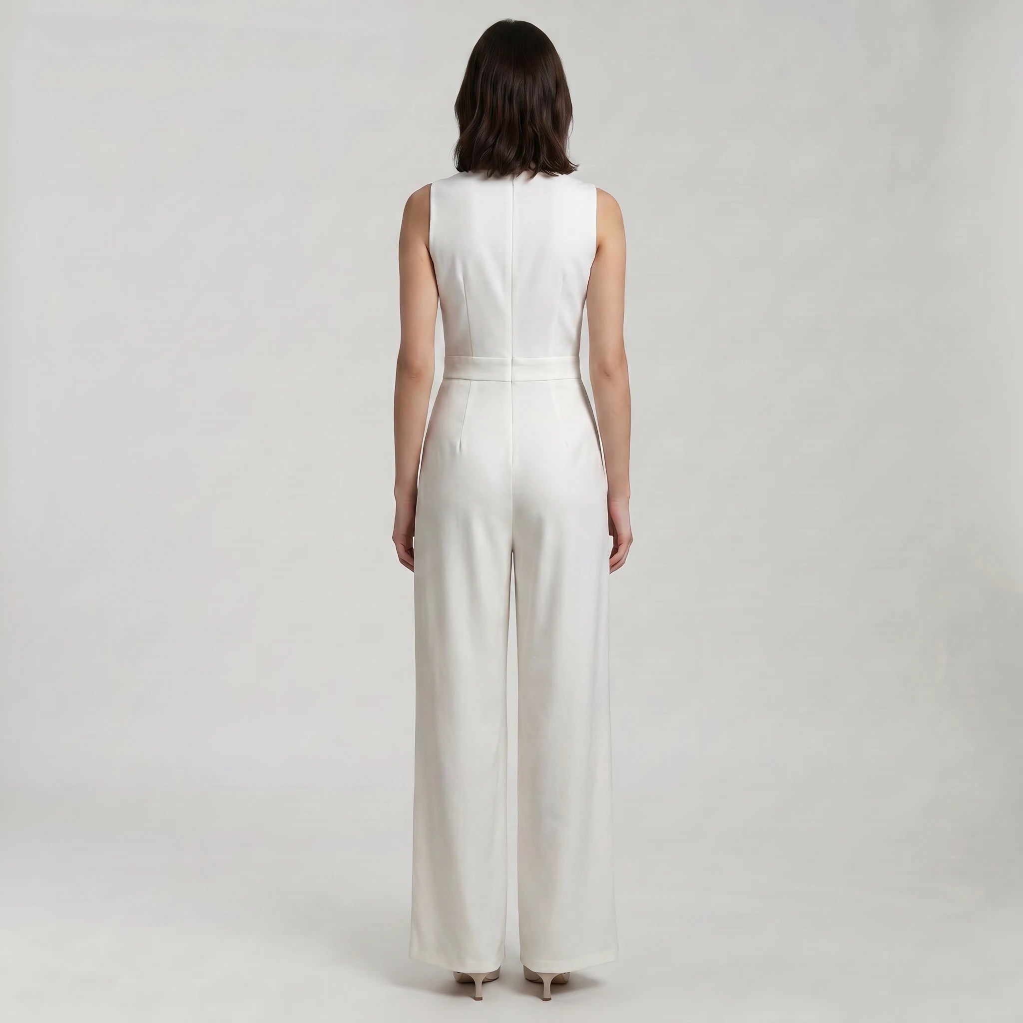 Ivory V-Neck Wide-Leg Jumpsuit WHD0605083-S-250829-1