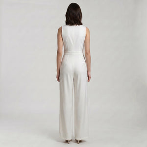 Ivory V-Neck Wide-Leg Jumpsuit WHD0605083-S-250829-1