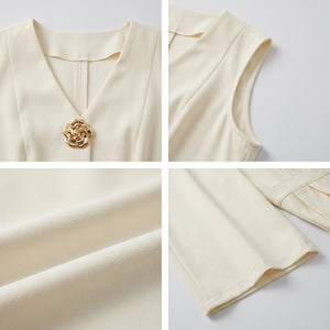 Ivory V-Neck Wide-Leg Jumpsuit WHD0605083-S-250829-1