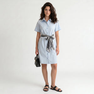 Light Blue Tie-Waist Shirt Dress WHD0605084-S-251297