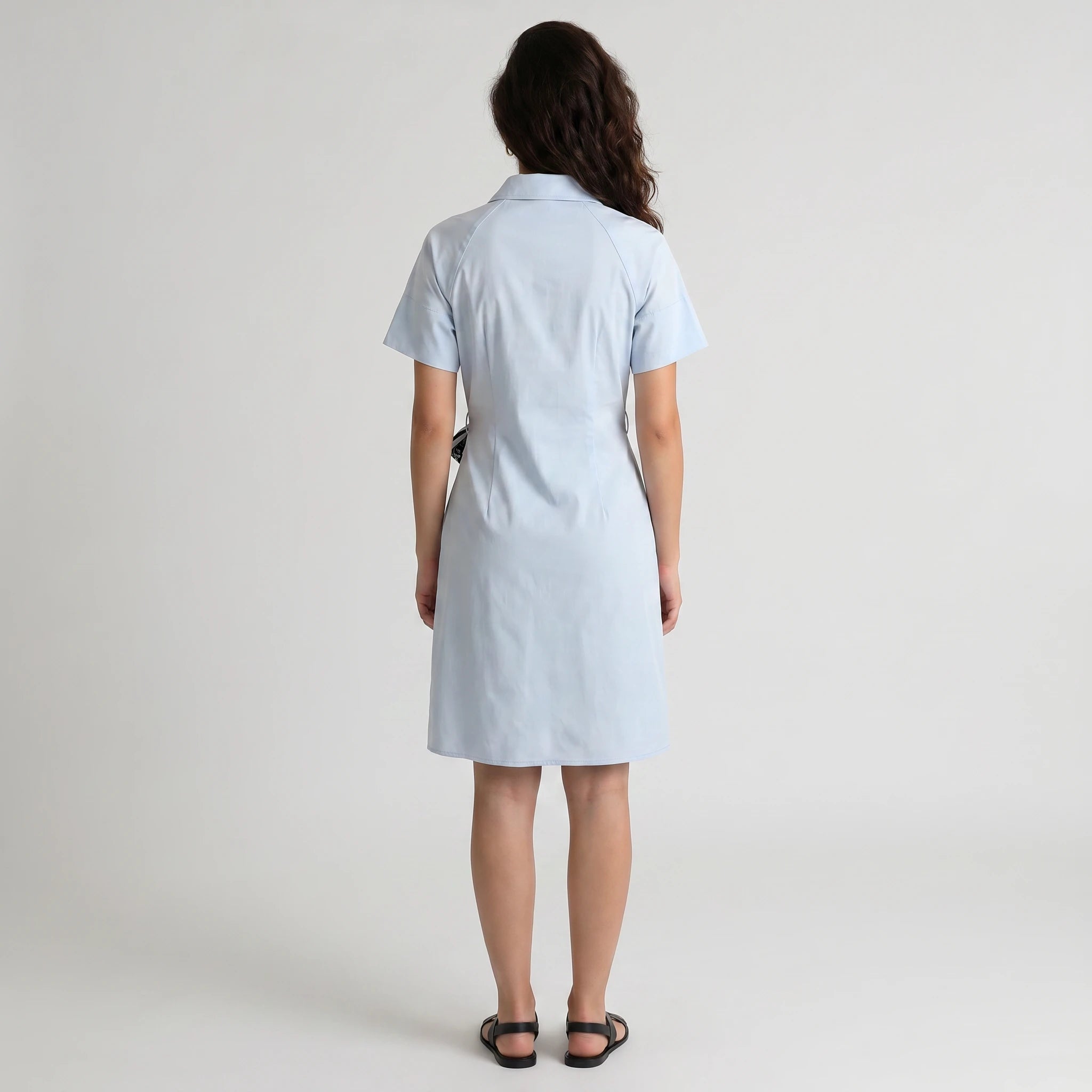 Light Blue Tie-Waist Shirt Dress WHD0605084-S-251297