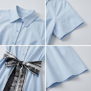 Light Blue Tie-Waist Shirt Dress WHD0605084-S-251297