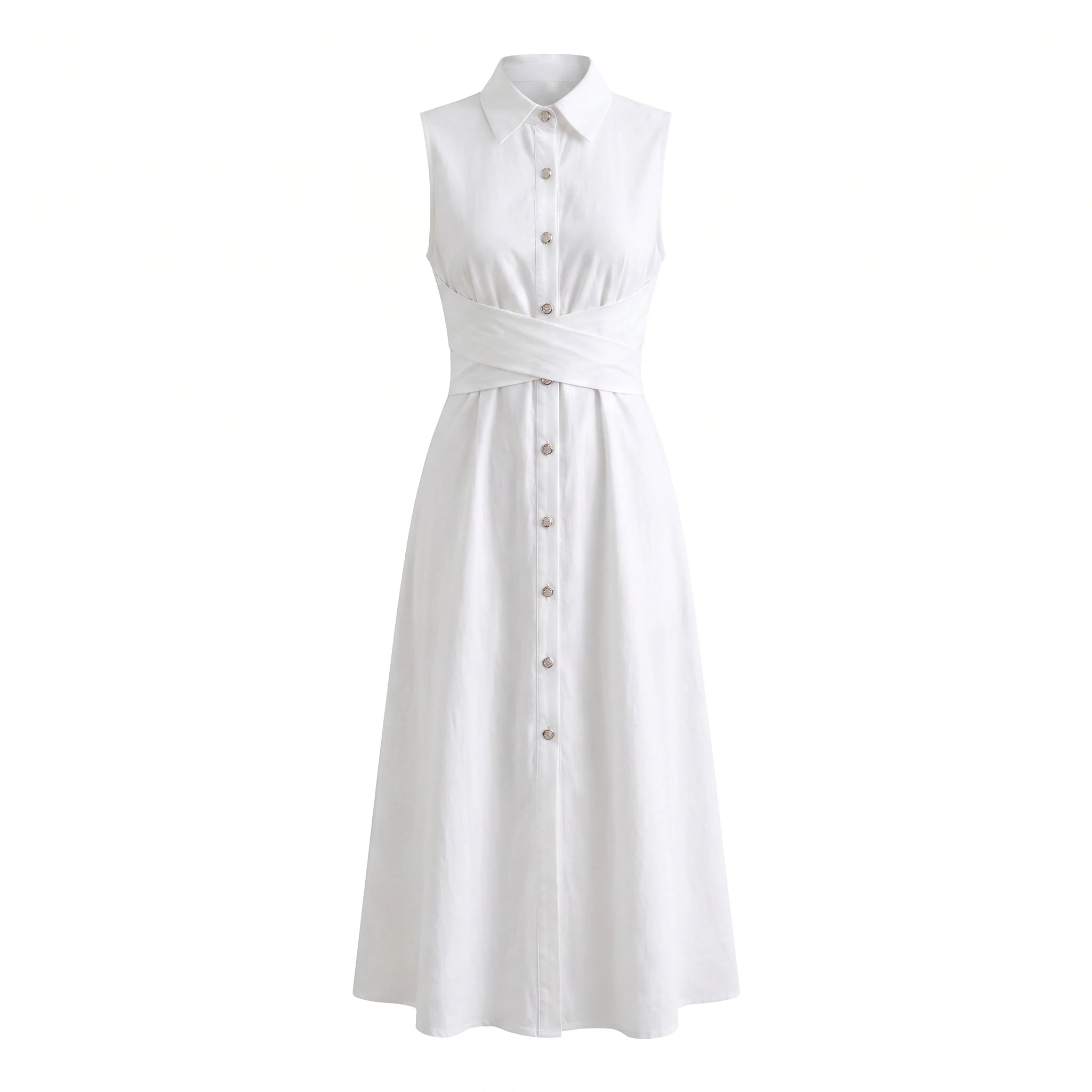 White Tie-Waist Shirt Dress WHD0605085-S-2411137