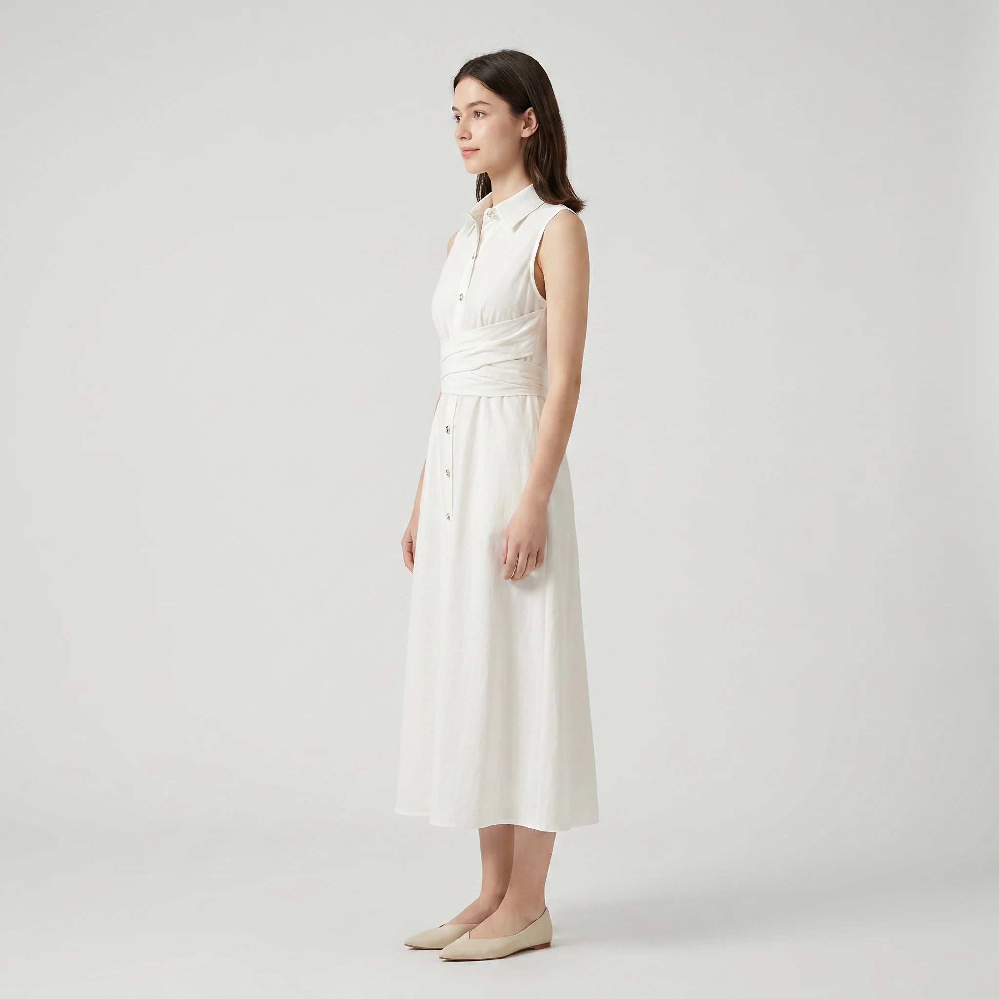 White Tie-Waist Shirt Dress WHD0605085-S-2411137
