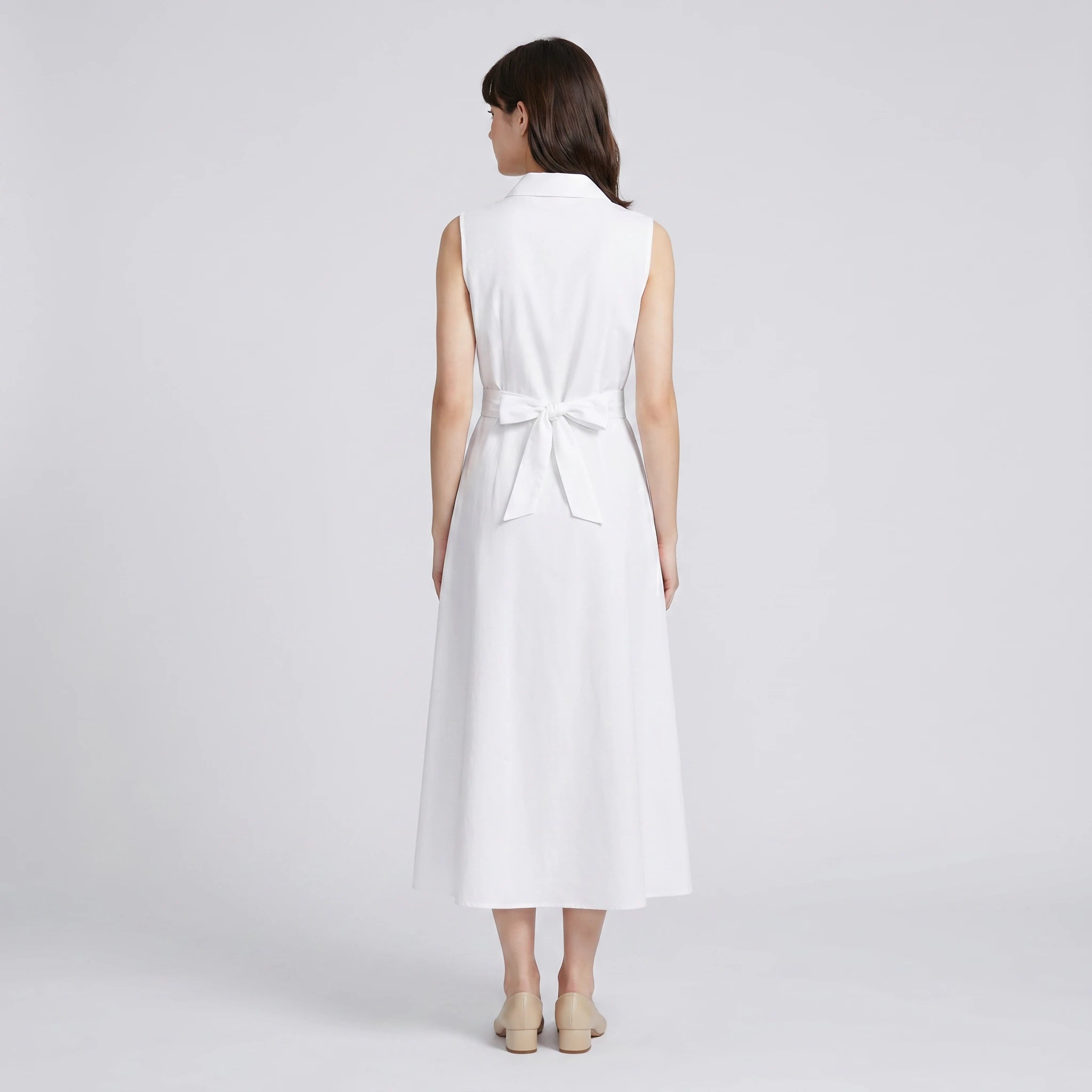 White Tie-Waist Shirt Dress WHD0605085-S-2411137