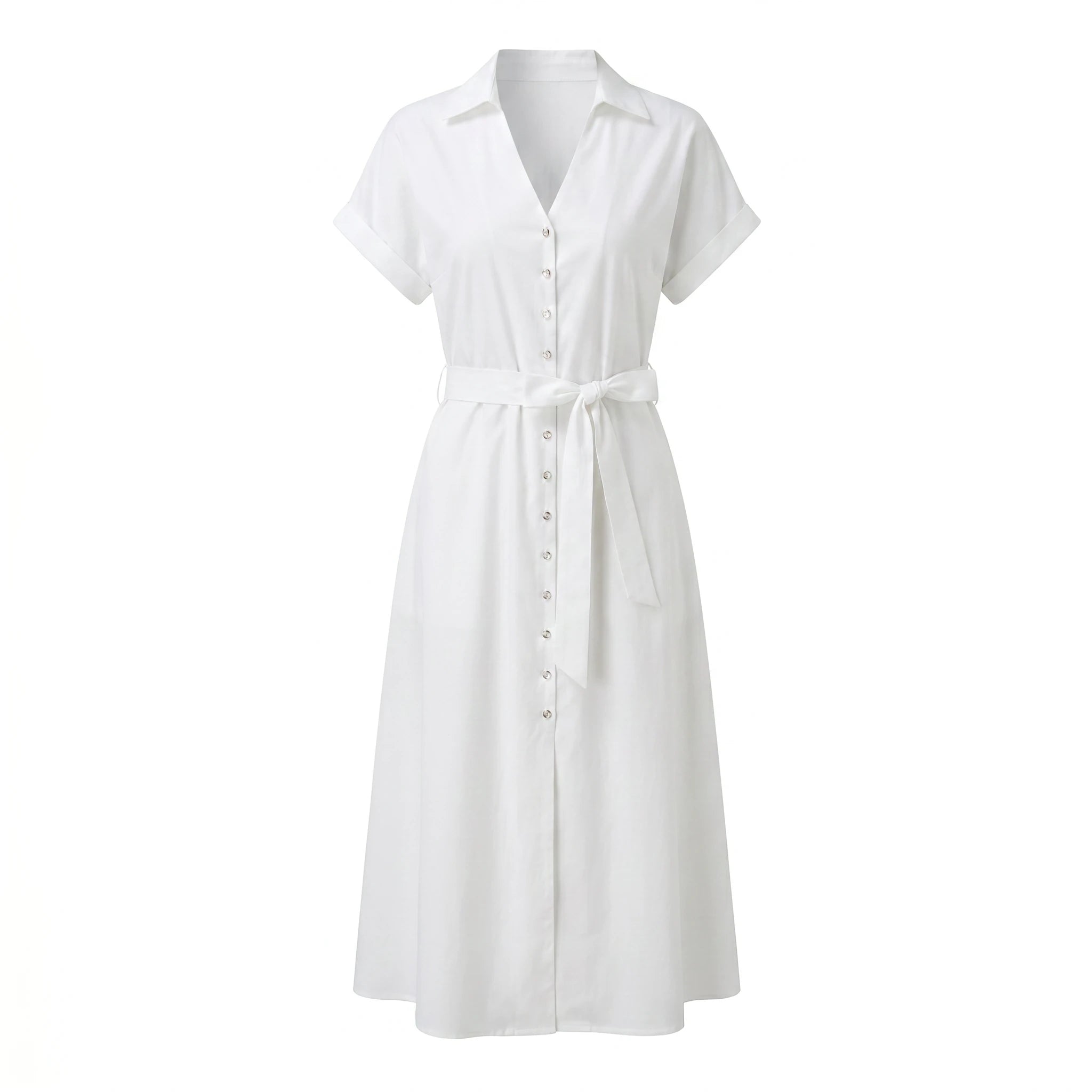 White Tie-Waist Shirt Dress WHD0605086-S-241199