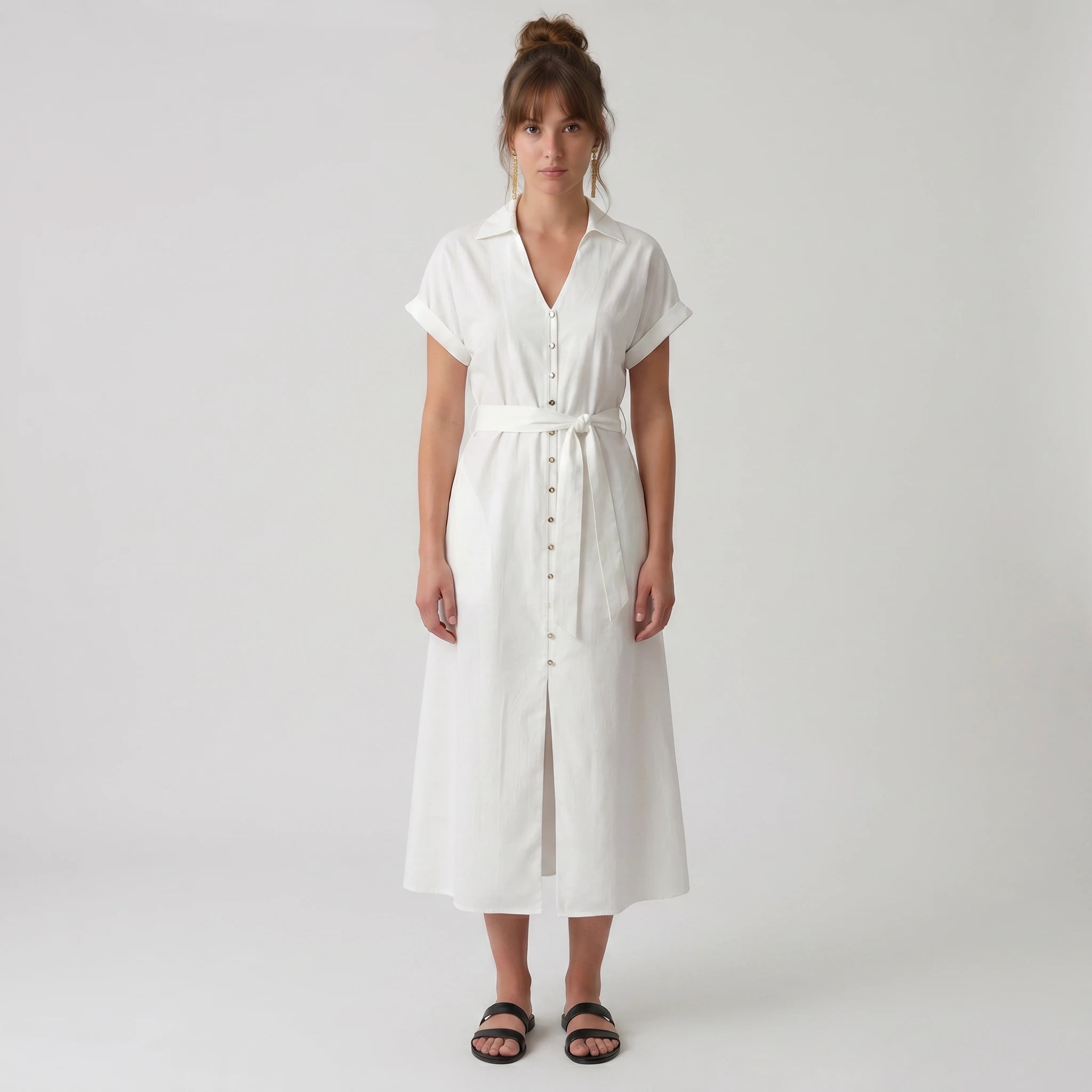 White Tie-Waist Shirt Dress WHD0605086-S-241199