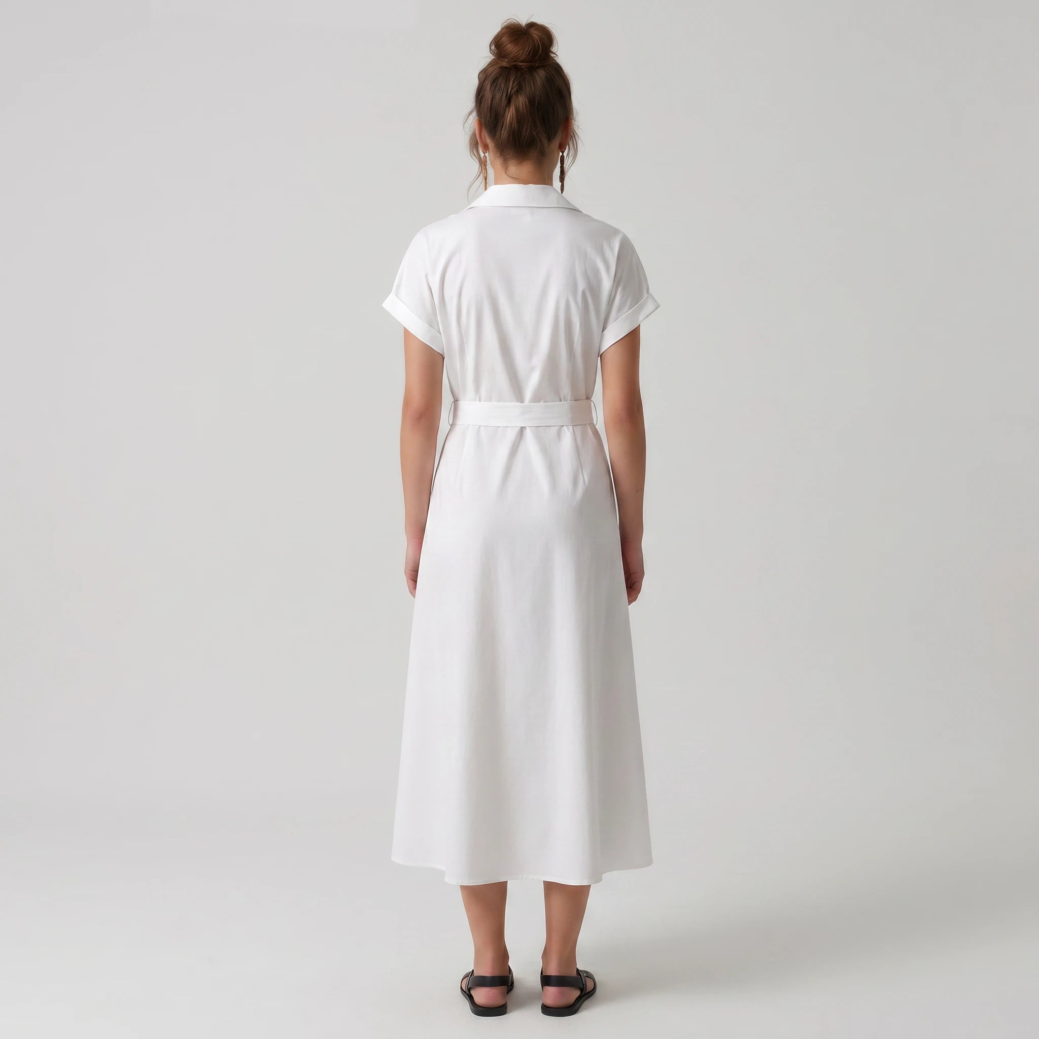 White Tie-Waist Shirt Dress WHD0605086-S-241199