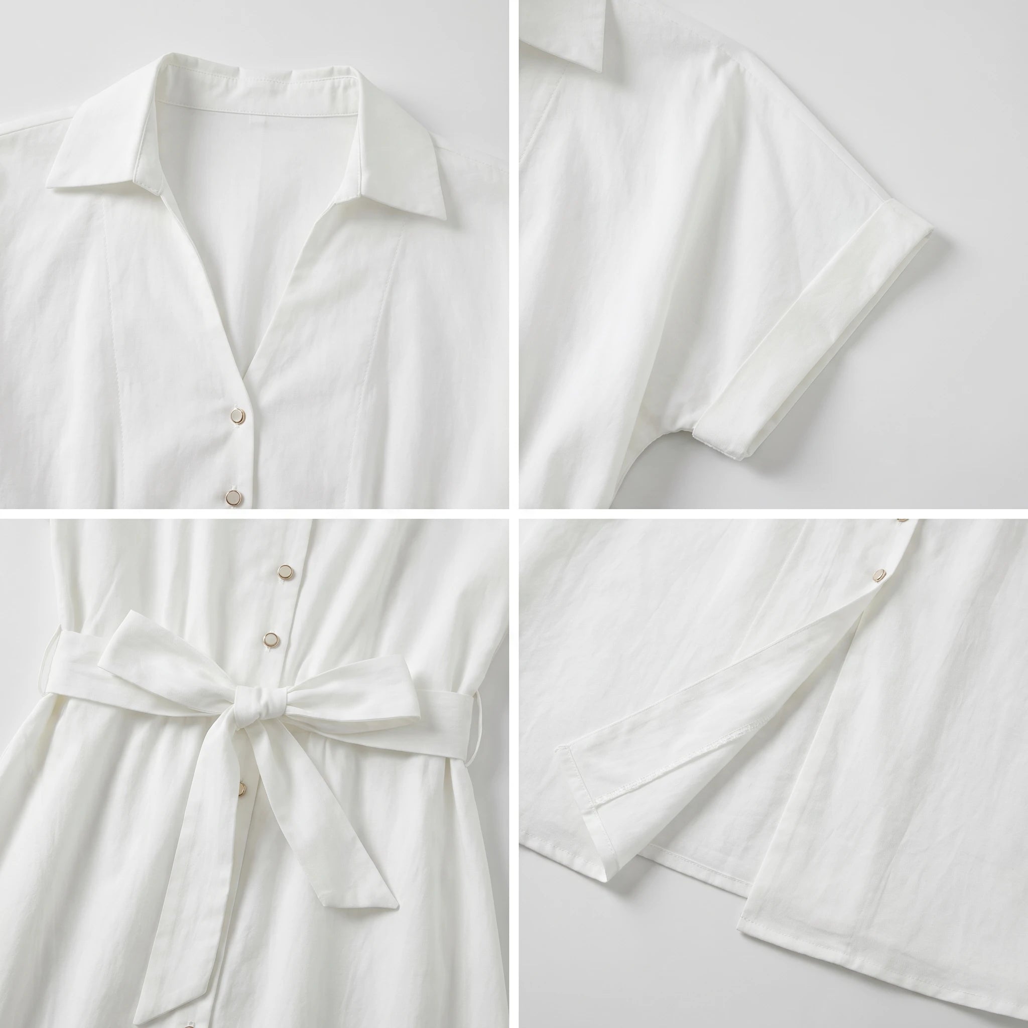 White Tie-Waist Shirt Dress WHD0605086-S-241199