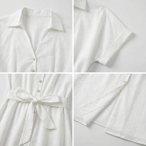 White Tie-Waist Shirt Dress WHD0605086-S-241199