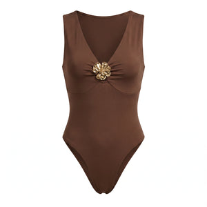 Brown Floral-Detail Bodysuit WHD0605089-S-2512163
