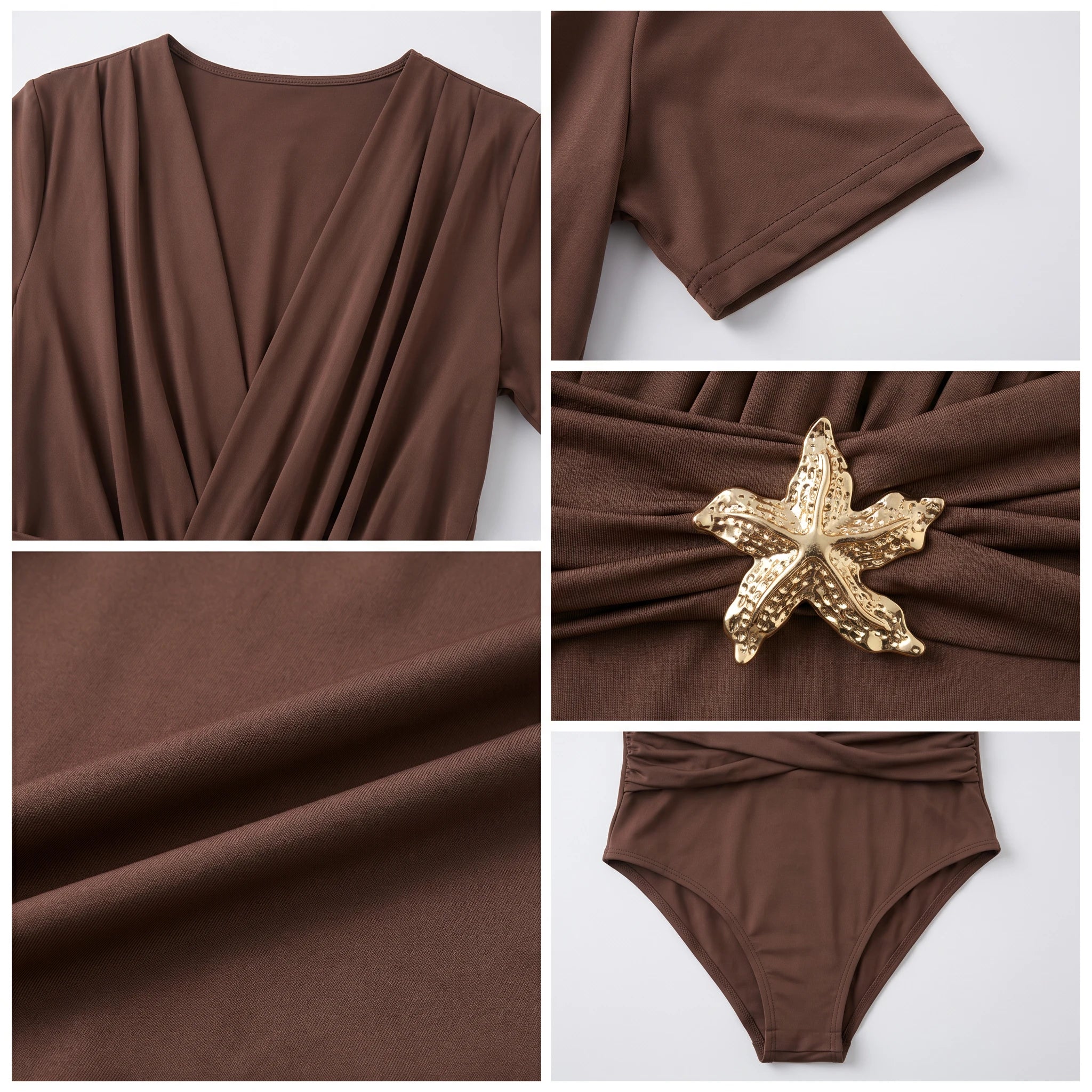 Brown Starfish-Detail Bodysuit WHD0605090-S-260144
