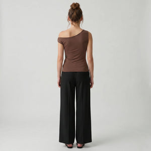 Brown Floral-Detail Asymmetric Top WHD0605092-S-260145