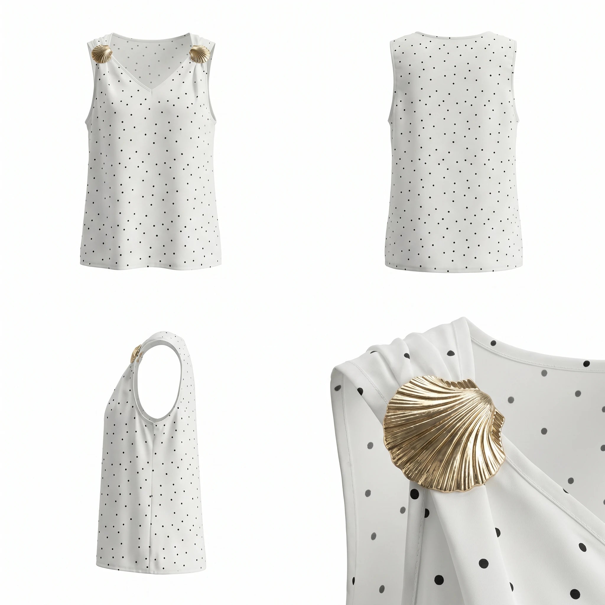 Polka Dot Shell-Detail Cami Top WHD0605095-S-2601284