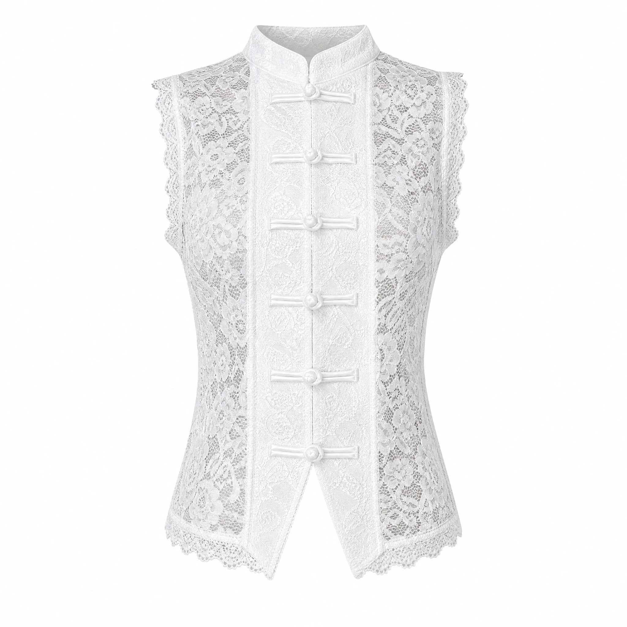 Mandarin Collar Lace Vest Top WHD0605096-S-2604129