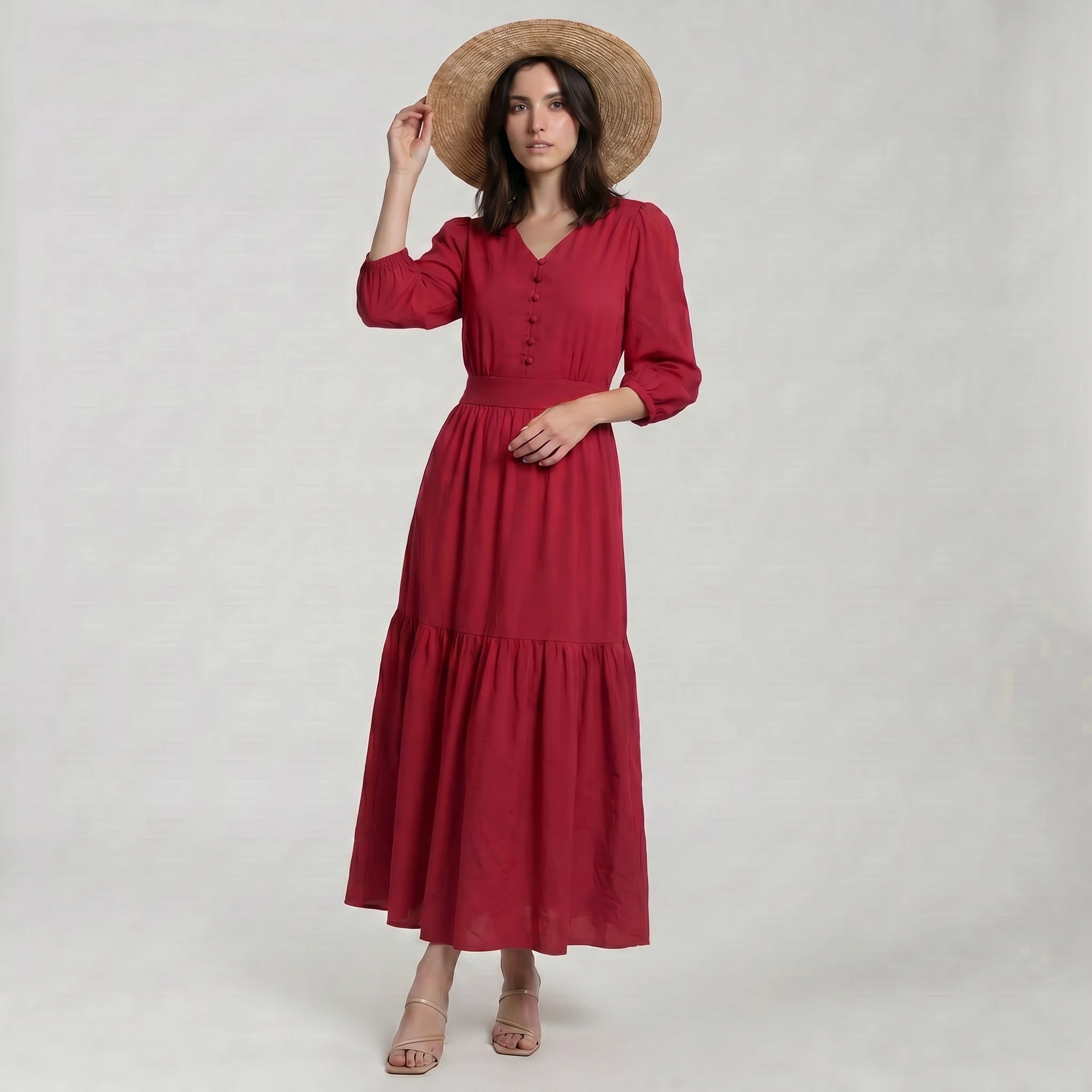 Tie Waist Red Maxi Dress WHD0605101-S-260395