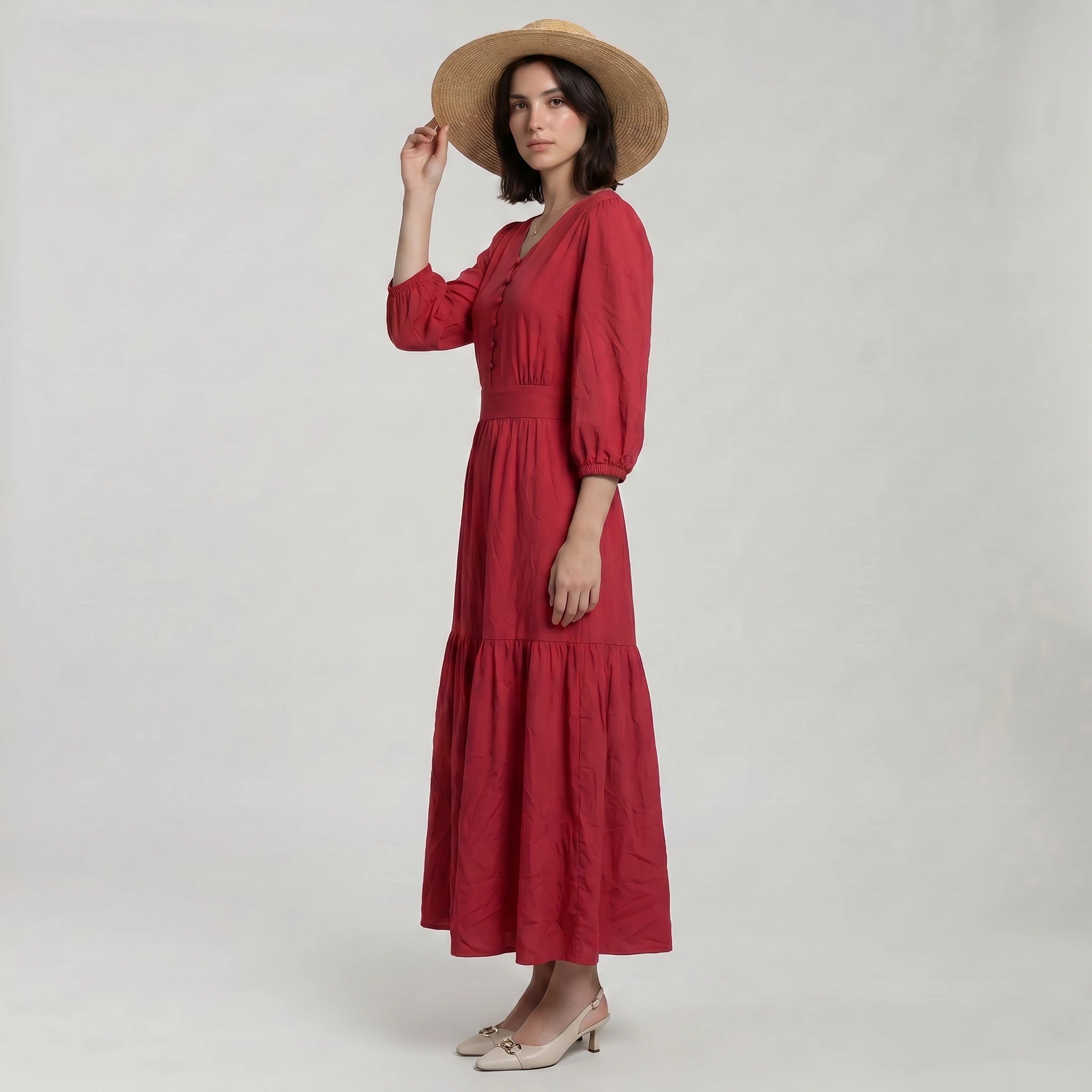 Tie Waist Red Maxi Dress WHD0605101-S-260395