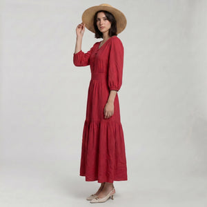 Tie Waist Red Maxi Dress WHD0605101-S-260395