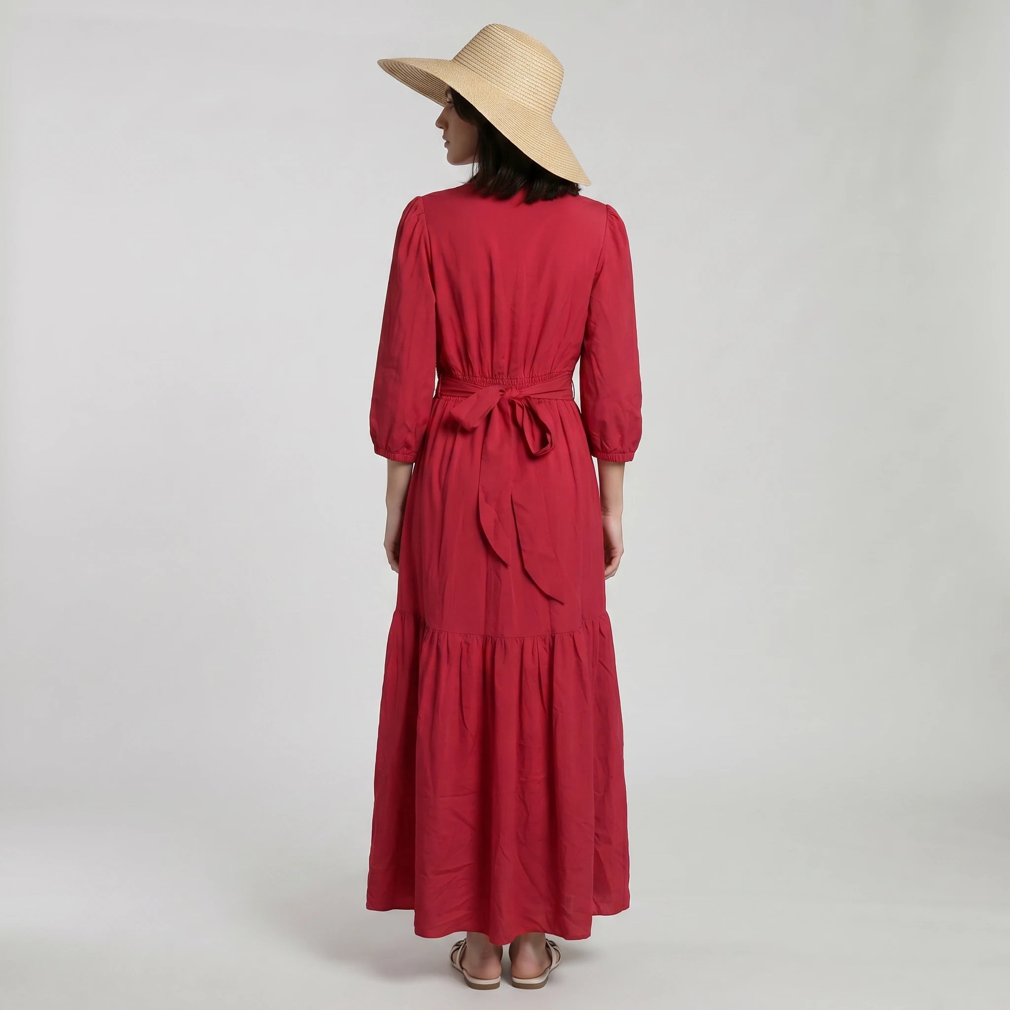 Tie Waist Red Maxi Dress WHD0605101-S-260395