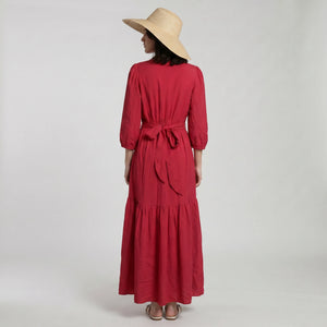 Tie Waist Red Maxi Dress WHD0605101-S-260395