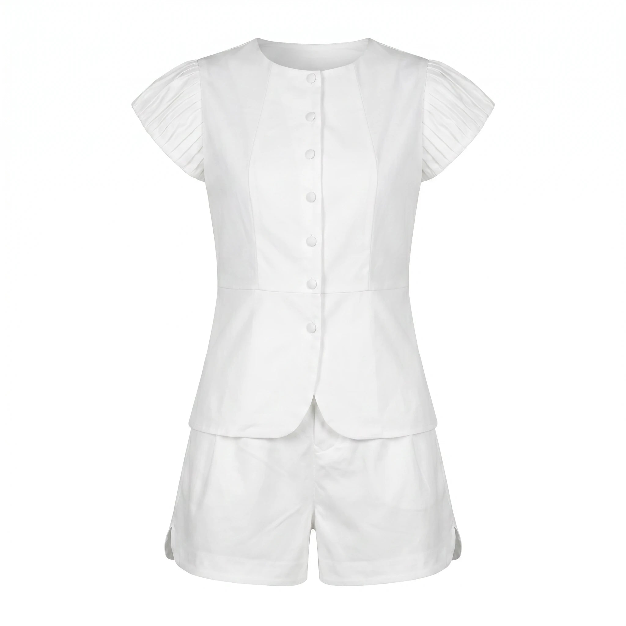 Pleated Sleeve Shorts Set WHD0605107-S-2505151