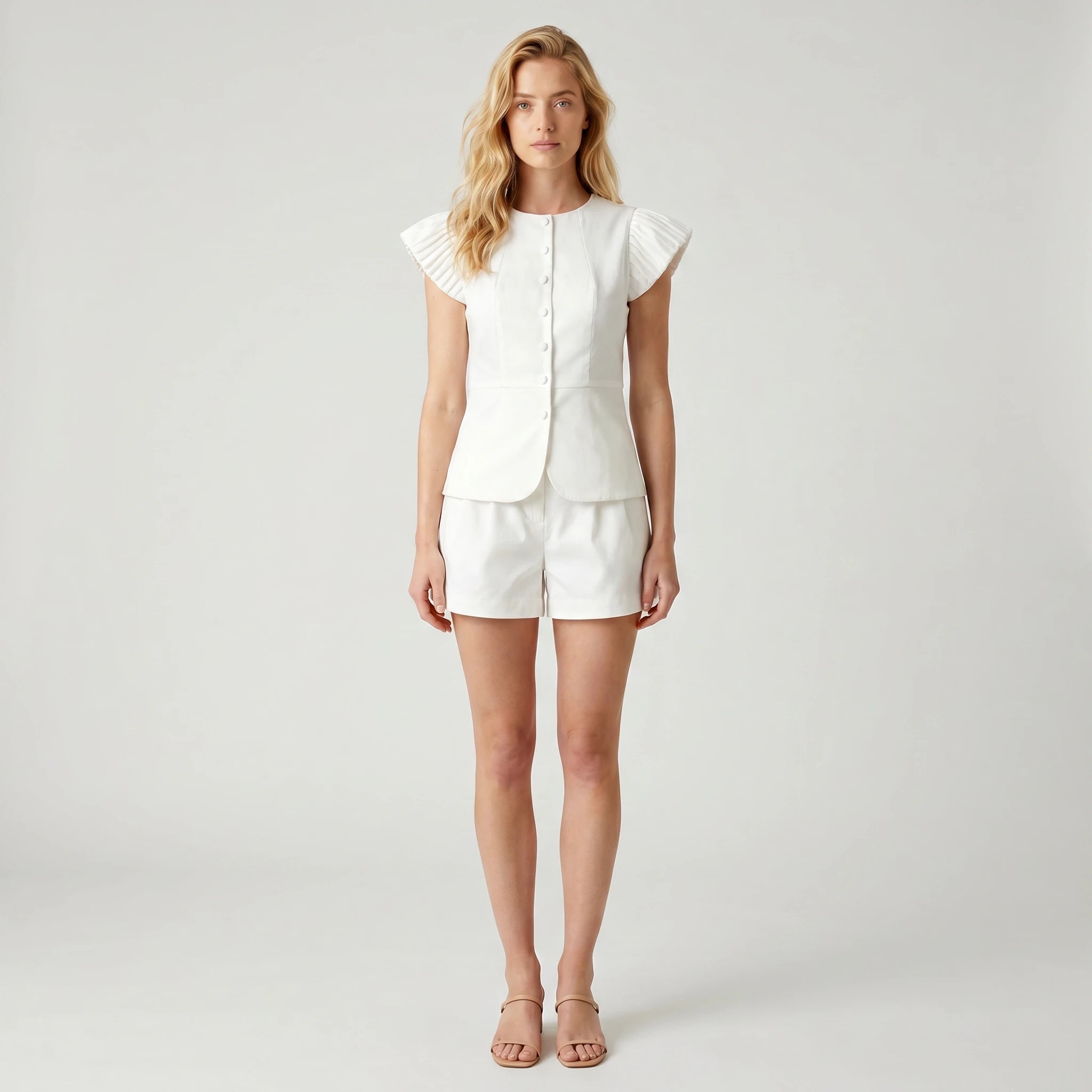 Pleated Sleeve Shorts Set WHD0605107-S-2505151