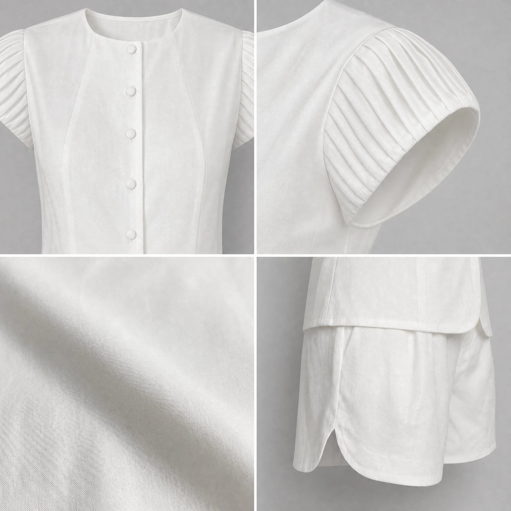 Pleated Sleeve Shorts Set WHD0605107-S-2505151