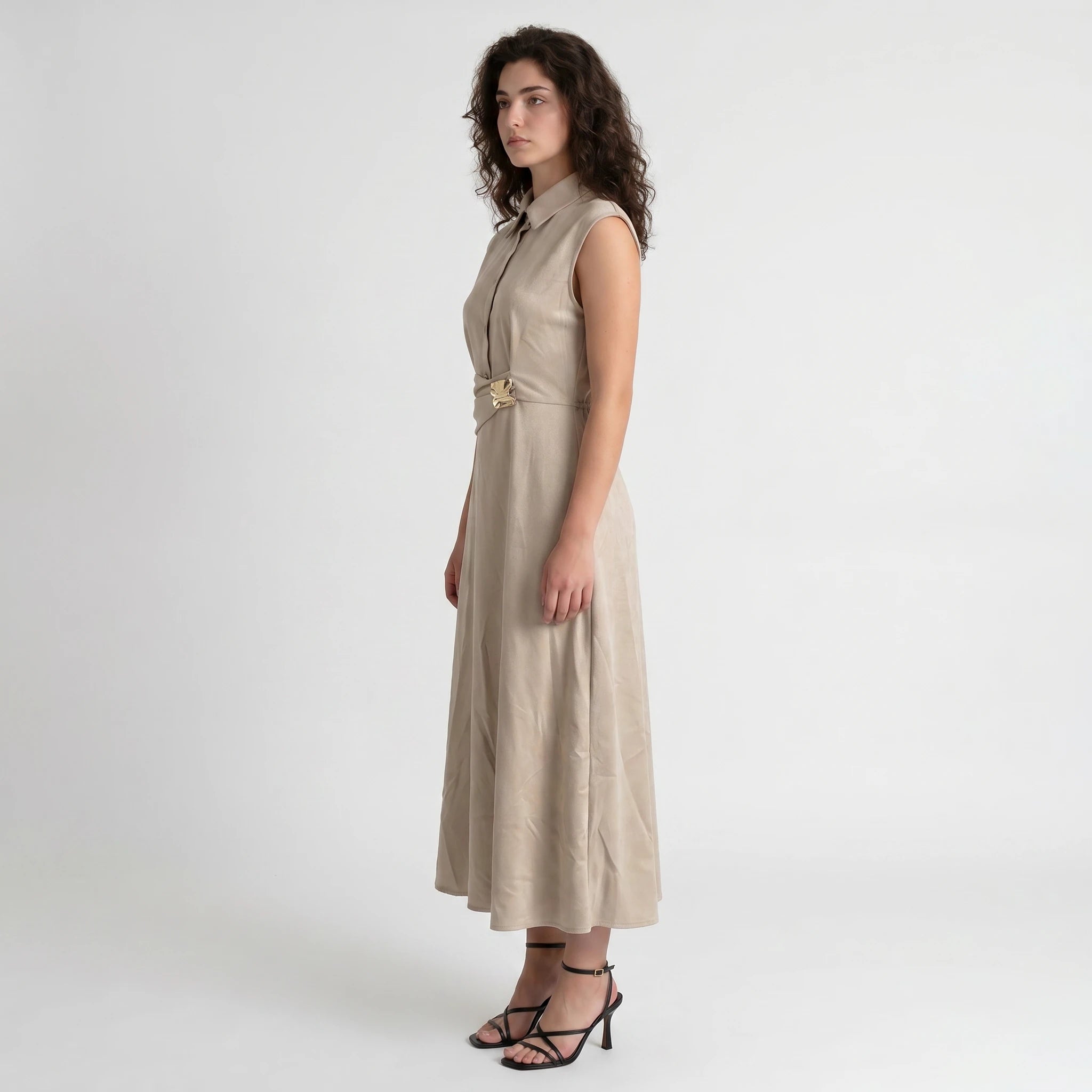 Buckle Waist Sleeveless Midi Dress WHD0605108-S-260152