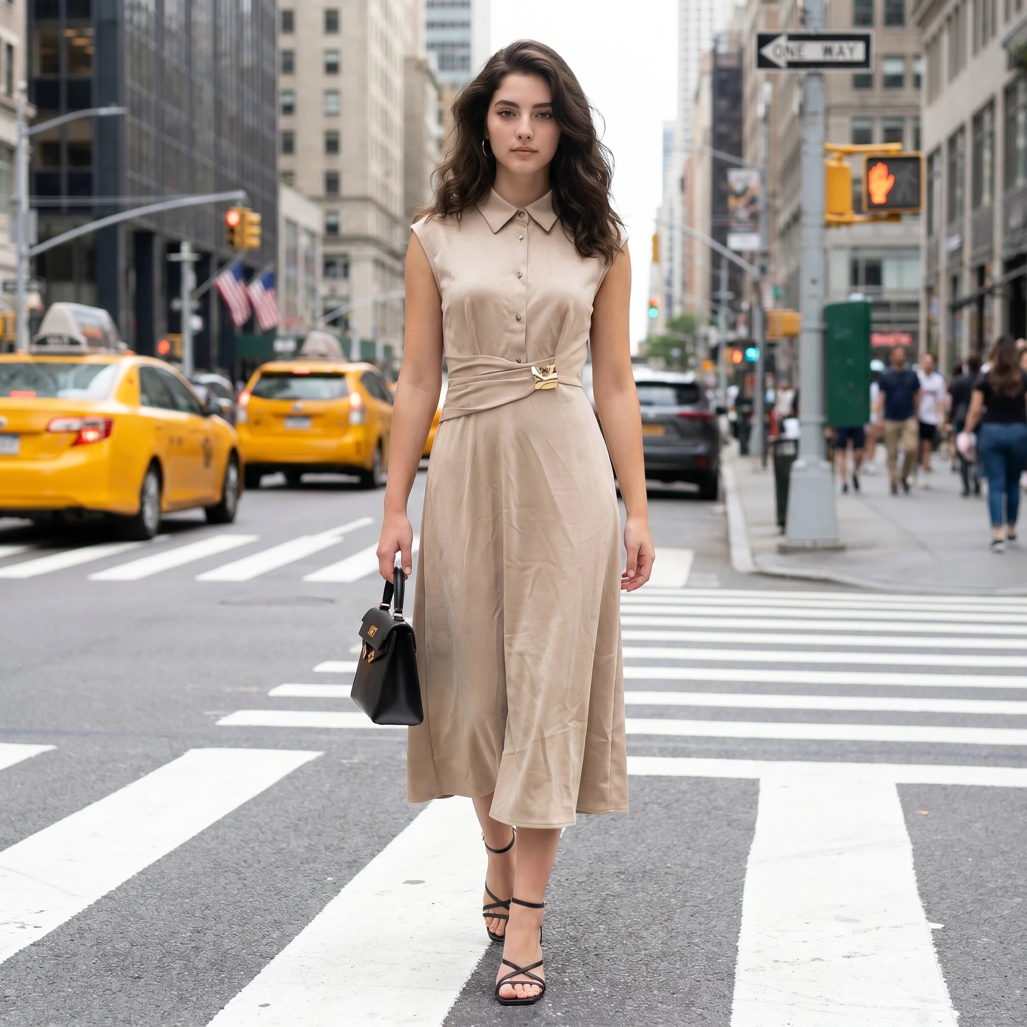 Buckle Waist Sleeveless Midi Dress WHD0605108-S-260152