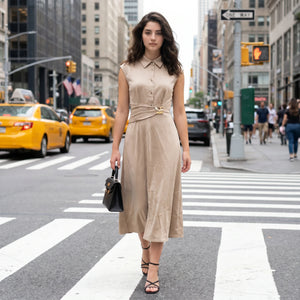 Buckle Waist Sleeveless Midi Dress WHD0605108-S-260152