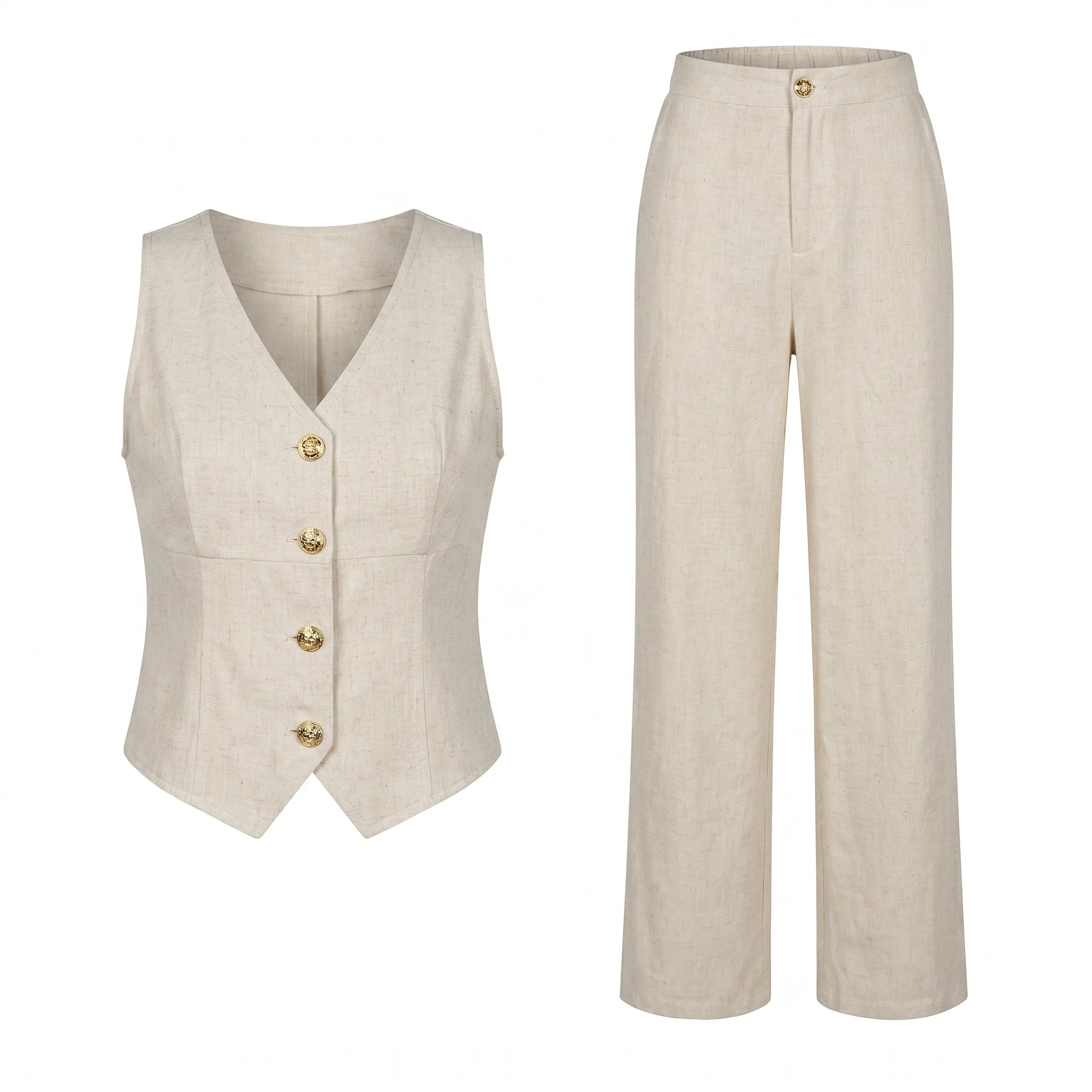Linen-Look Vest Pants Set WHD0605110-S-250821