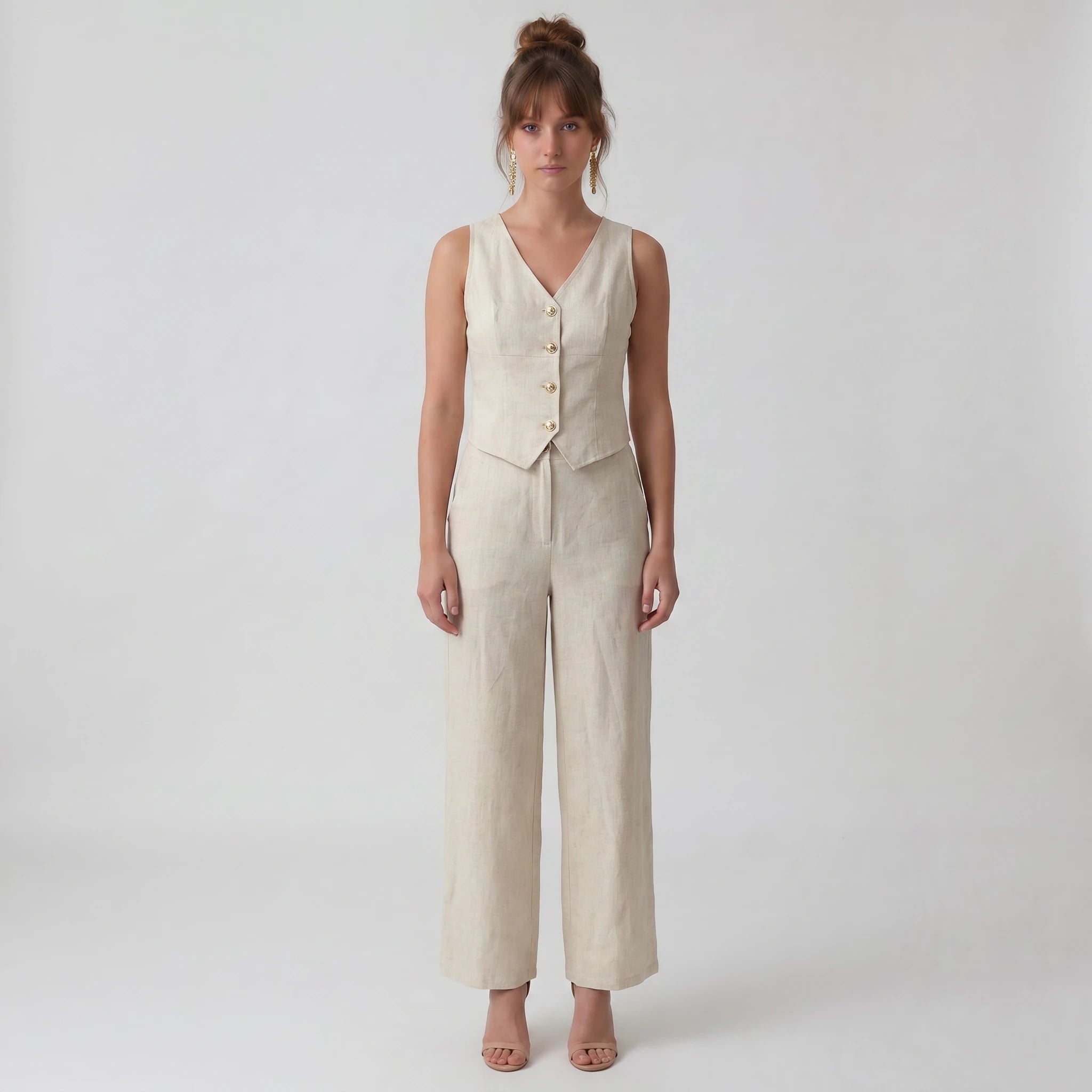 Linen-Look Vest Pants Set WHD0605110-S-250821
