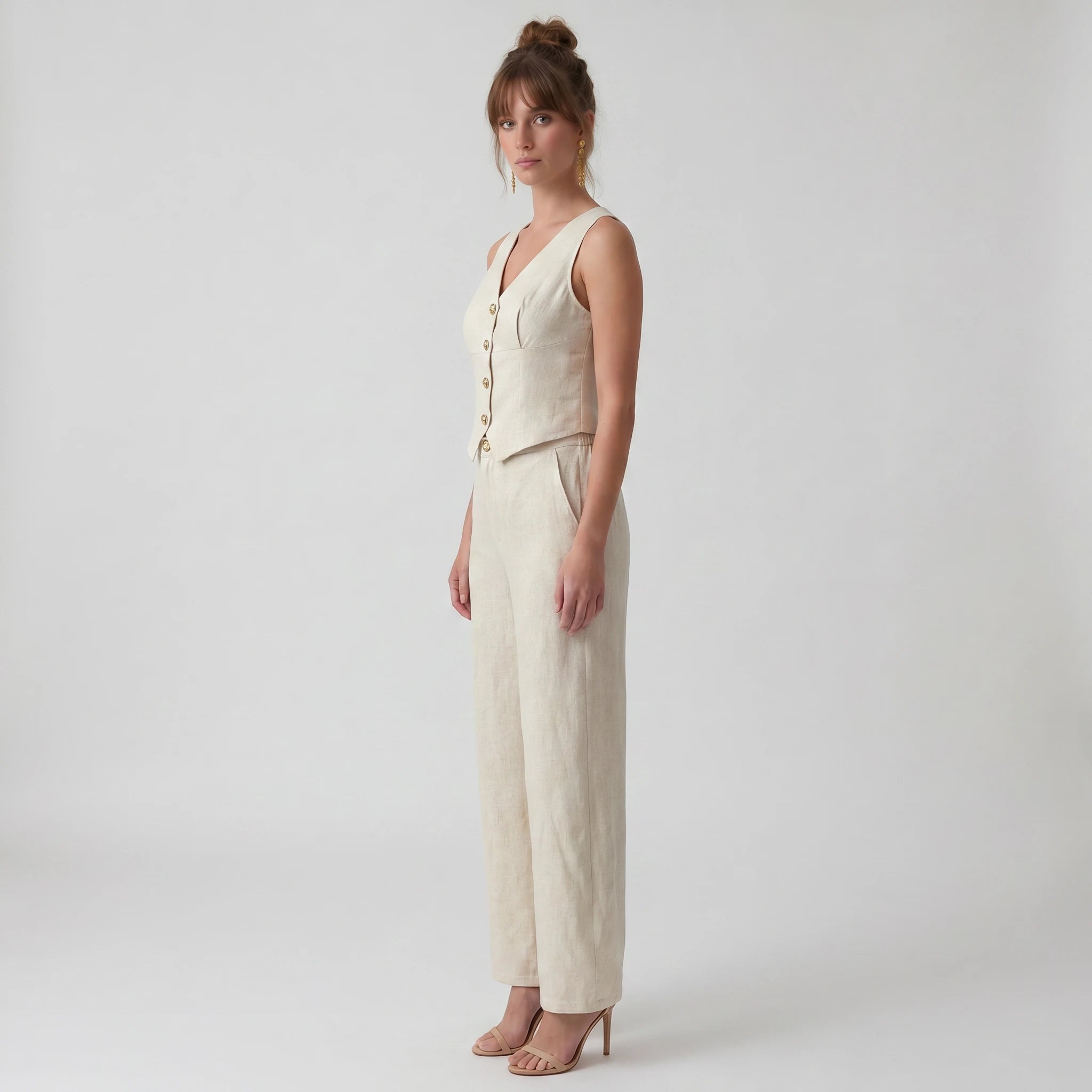 Linen-Look Vest Pants Set WHD0605110-S-250821